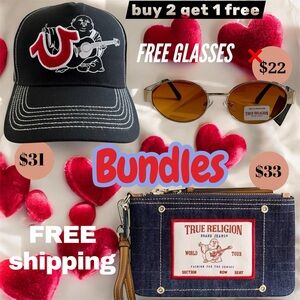 💥True Religion -Trucker Hat -Denim Wristlet -Sunglasses 
  Free Shipping